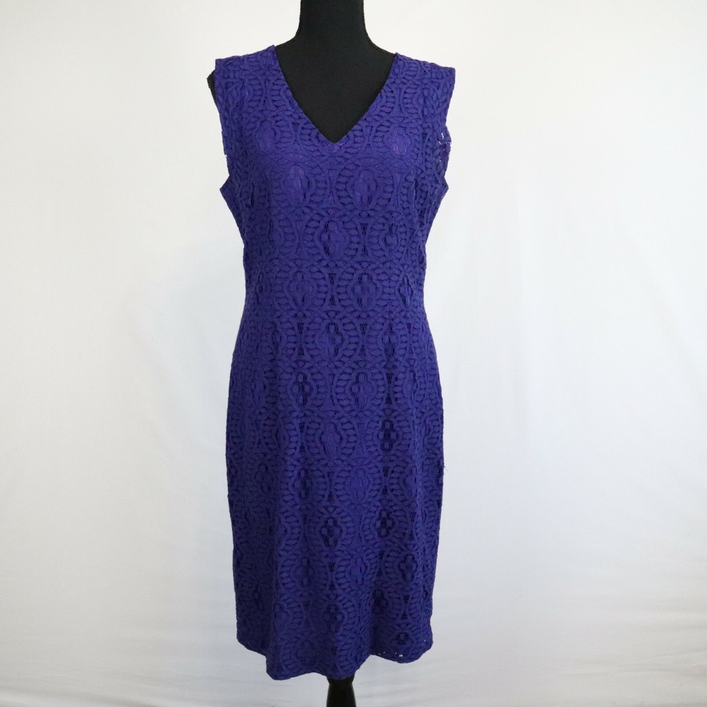 Gianni Bini Dress Womens 8 Lace Sheath Midi V-Neck Lined Party Purple Sleeveless